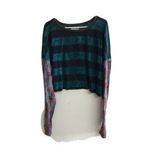 free people Jamie tee indigo combo dropped shoulder XL Long Sleeve Crop Top